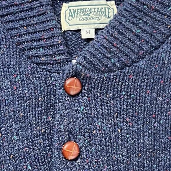 Vintage 90s Sweater Mens Medium Grandpa Wool Blue Flecked Loose American Eagle - Picture 7 of 7